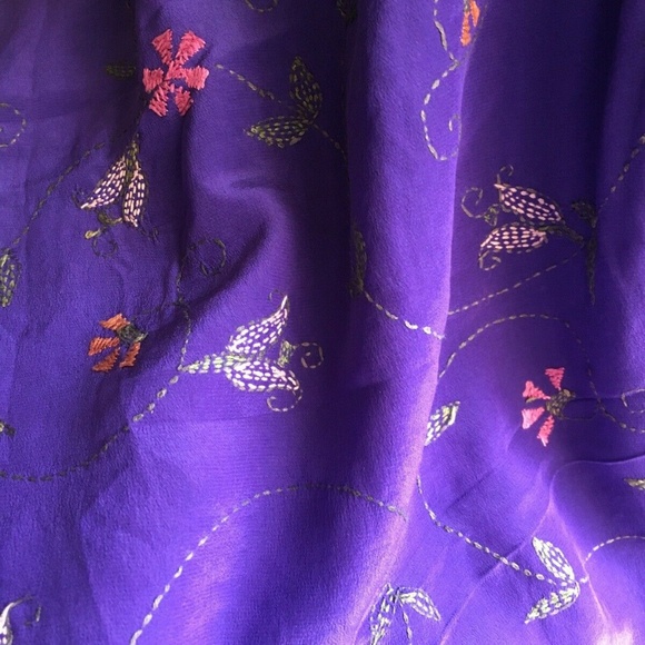 PURPLE embroidered Kantha Crepe Silk SAREE 200" - Picture 7 of 8